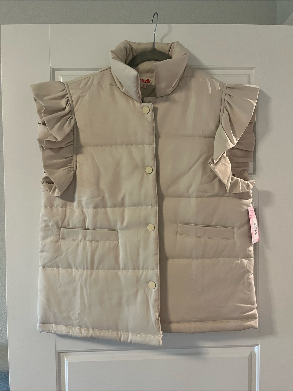 Oakley Cream Puffer Vest with Ruffle Shoulders